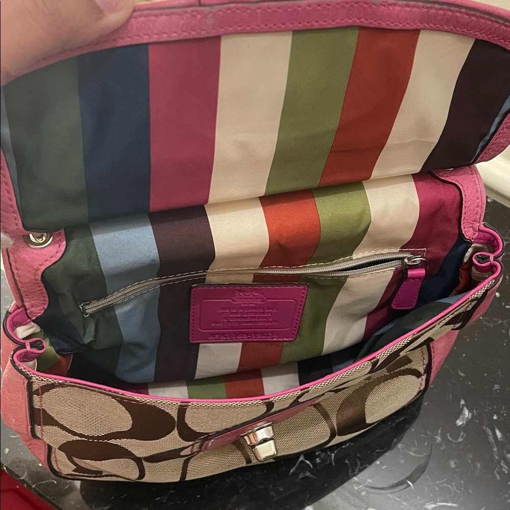 Coach Willis Pink & Brown 70th Anniversary Crossbody In Leather & Signature - Picture 12 of 13